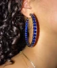 18k Gold color prong set green blue cubic zirconia cz big huggie hoop earring