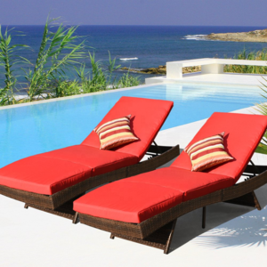 2 pcs Outdoor Chaise Lounges - Rattan Wicker Pollside Lounge Chairs