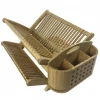 2 tier foldable bamboo dish rack with sliding bottom board