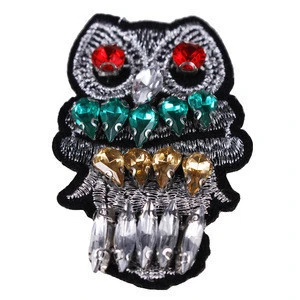 2017 Handmade Beaded Rhinestone Owl Patches Applique For Brooch Clothing