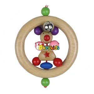 2017 wholesale hot selling wooden round baby rattle,wooden baby rattle,cute wooden round rattle for children W08K009