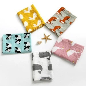2019 Customize Logo Printed Cute animal design Soft Square Cotton Gauze Baby Handkerchief,baby bibs,baby washing cloth