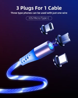 2020 New Trending LED Flowing Light Magnetic Charging Cable Cellphone Fast Charging Cord Micro USB Cable Charger Data Cable Line