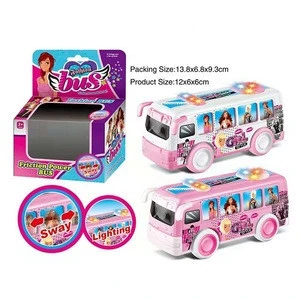 2020 newest ABS  friction power  bus toy with light and music for girls