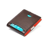 2021 New Arrival simple style leather genuine mens slim wallet with money clip
