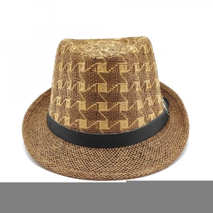 2021 New Style Brown Adults Plaid Sombrero Spring Straw Men Hats Fedora