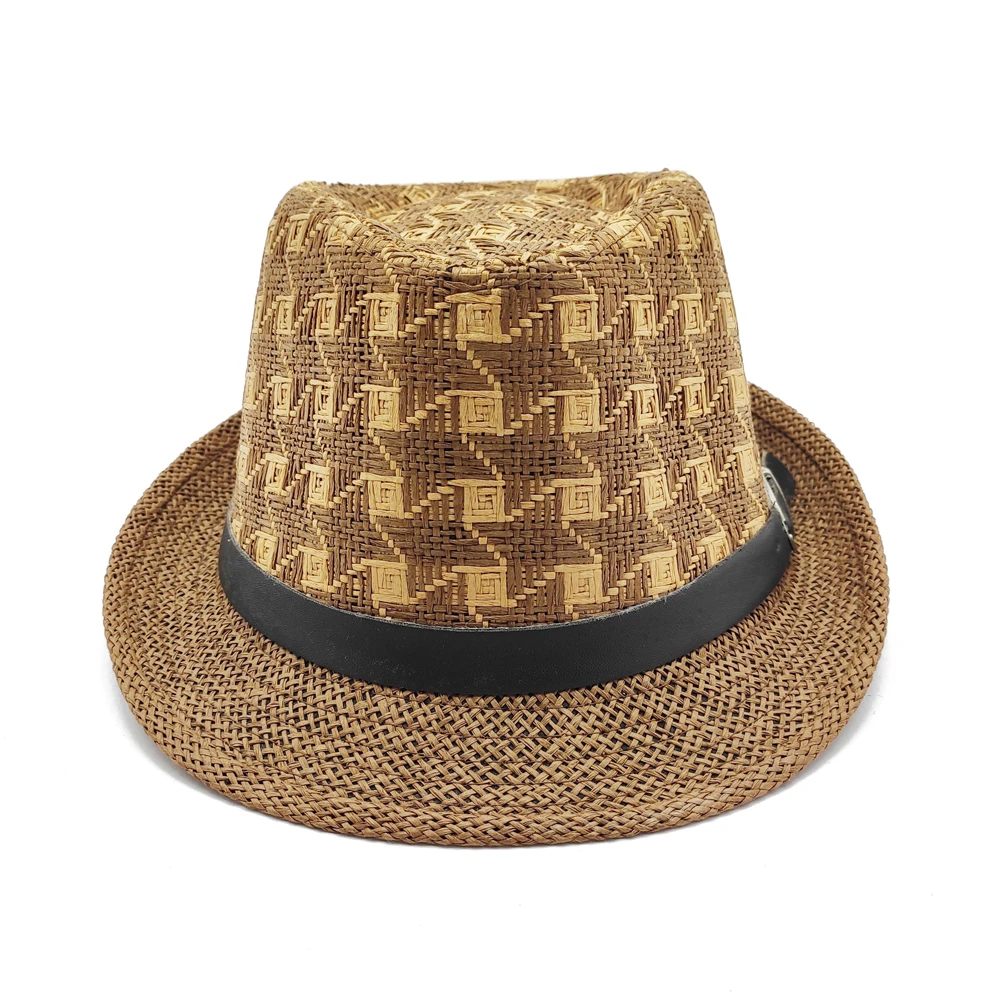2021 New Style Brown Adults Plaid Sombrero Spring Straw Men Hats Fedora