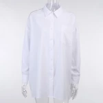2021 white tops women blouse shirt long sleeve over size womens white blouse basic shirt pattern