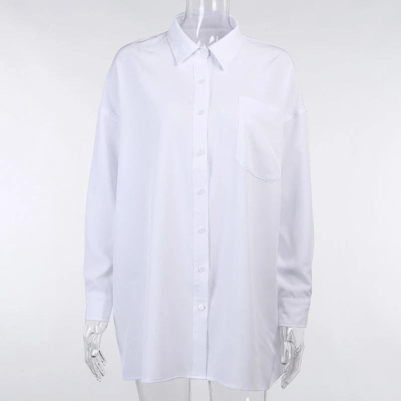 2021 white tops women blouse shirt long sleeve over size womens white blouse basic shirt pattern