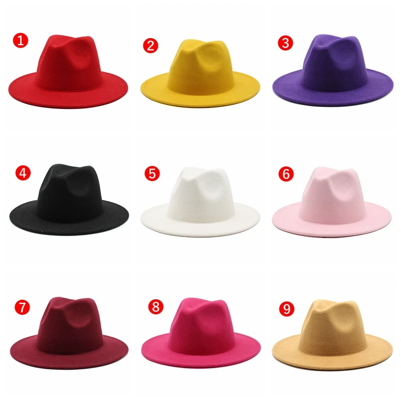 20color choose free New Products Classical Retro Fedora Hat Winter Warm Gorras Flat Wide Brim Gasquette Customized Felt Jazz Cap