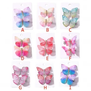 2Pcs/Pack Girls Beautiful Colorful Simulation Butterfly-Hair-Clips Sweet Hair Ornament Headband Hairpins Kids Hair Accessories
