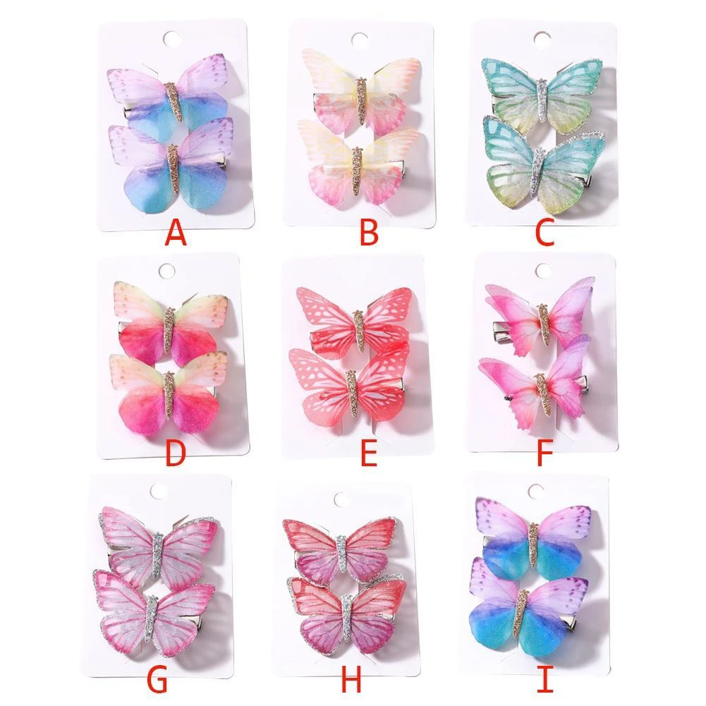2Pcs/Pack Girls Beautiful Colorful Simulation Butterfly-Hair-Clips Sweet Hair Ornament Headband Hairpins Kids Hair Accessories