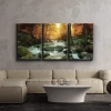 3 Panels  Forest Waterfall Scene Canvas Art Wall Decor Yellow Forest Natural Landscape Picture for Home Office Decorations