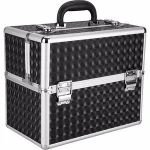 3-Tiers Accordion Trays Professional Aluminum Makeup Train Case Portable Cosmetic Jewelry Box Organizer with Large Center Compar