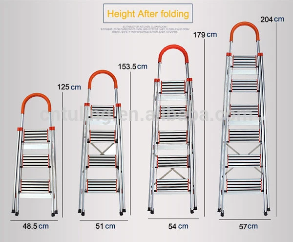 3/4/5/6- step Home use Aluminium folding ladder with safety rail TL-6214