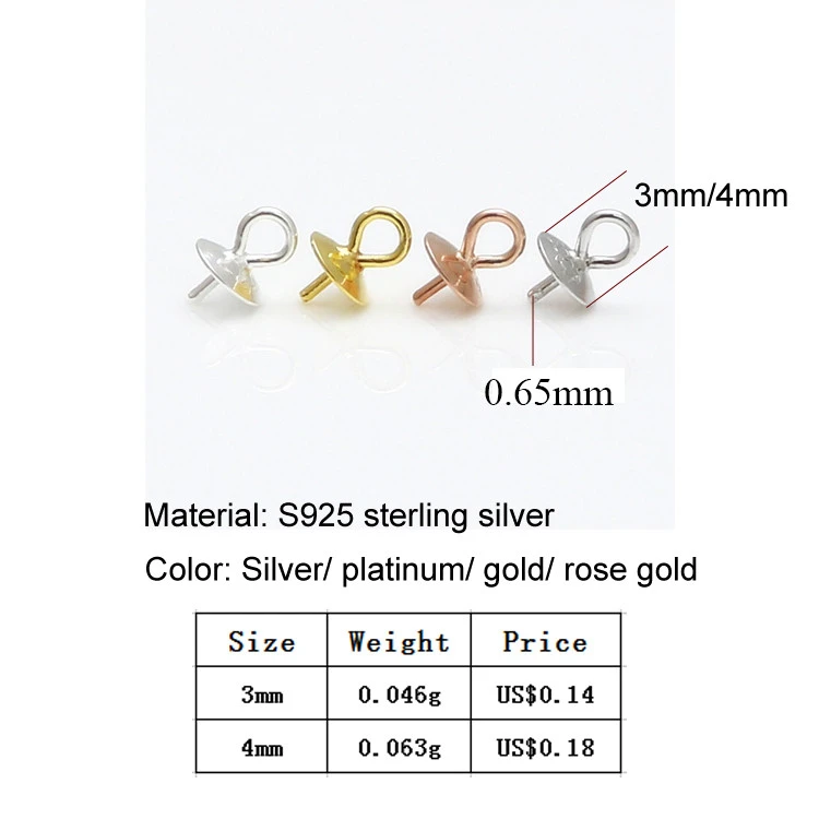 3/4mm S925 Sterling Silver Pendant Bails Pearl Pin Beads  for Necklace Making DIY Connectors Jewelry Findings &amp; Components