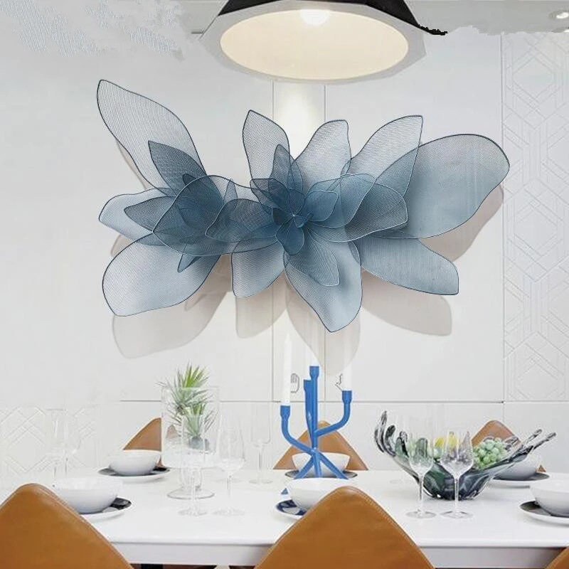 3D Iron Blue Blossom Flower Wall Arts Metal Decoration