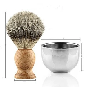 3in1 Pure Badger Hair Shaving Brush, Natural Solid Wood Handle and Stainless Steel Shaving Stand with Shaving Bowl,shaving set