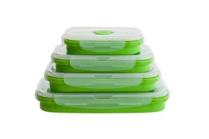 4 Pack/set Food Grade Silicone Collapsible Food Meal Containers Lunch Box With FDA, LFGB Certificates