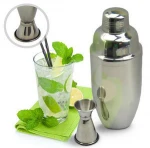 5pcs Cocktail Shaker Bar Set - Premium Bundle with Jigger and Built-In Strainer 24oz