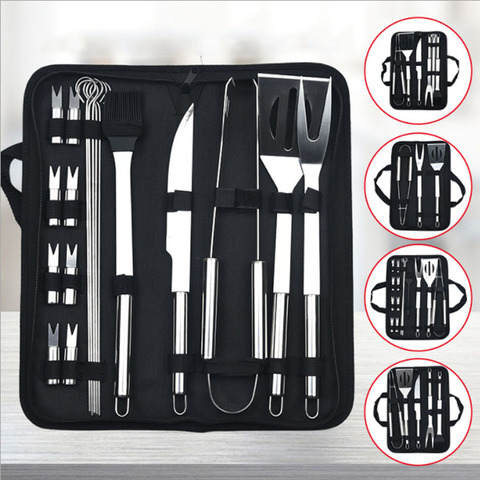 7-piece Set Portable Stainless Steel Grill Set Barbecue Combination Tool Outdoor Garden Barbecue BBQ Tool Set