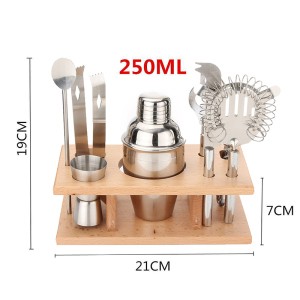 9pcs New Design With Stylish Bamboo Stand Stainless Steel Cocktail bar Set