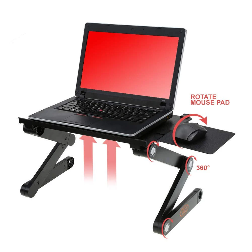 Adjustable Laptop Stand, Foldable Aluminum Laptop Desk/Table, Office Laptop Riser with Large Cooling Fan &amp; Mouse Pad,