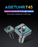 AGETUNR T45Q V5.0 Support Google Assistant QC3.0 Car FM Transmitter Wireless Bluetooth FM Radio Adapter Handsfree Call - Gray