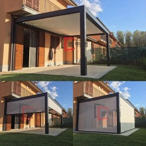 Aluminium DIY Backyard Idea Rooftop Motor Terrace Waterproof Louvre Pergola With Side Blind