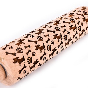 Amazon Hot Sale Wooden Laser Engraved Embossed Rolling Pin Dough Roller for Baking Cookies