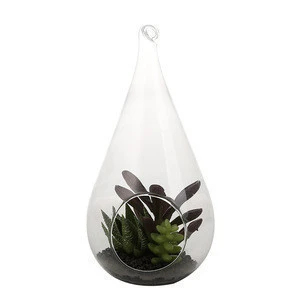 Artificial Succulent  plants wholesale artificial ornamental plants in glass jar pot for Decoration