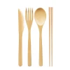 Bamboo Travel Utensil Set Cutlery of Spoon Fork Knife Brush Chopsticks and Straw