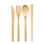 Bamboo Travel Utensil Set Cutlery of Spoon Fork Knife Brush Chopsticks and Straw