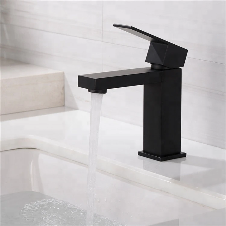 Bathroom Sink Faucet Solid Brass Electroplating Black Basin Faucet Cold and Hot Water Mixer Single Handle Square Tap