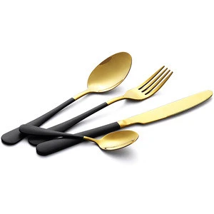 Best Seller 1010 Style Black Handle Gold Stainless Steel 18/10 Kitchen Cutlery Flatware Set