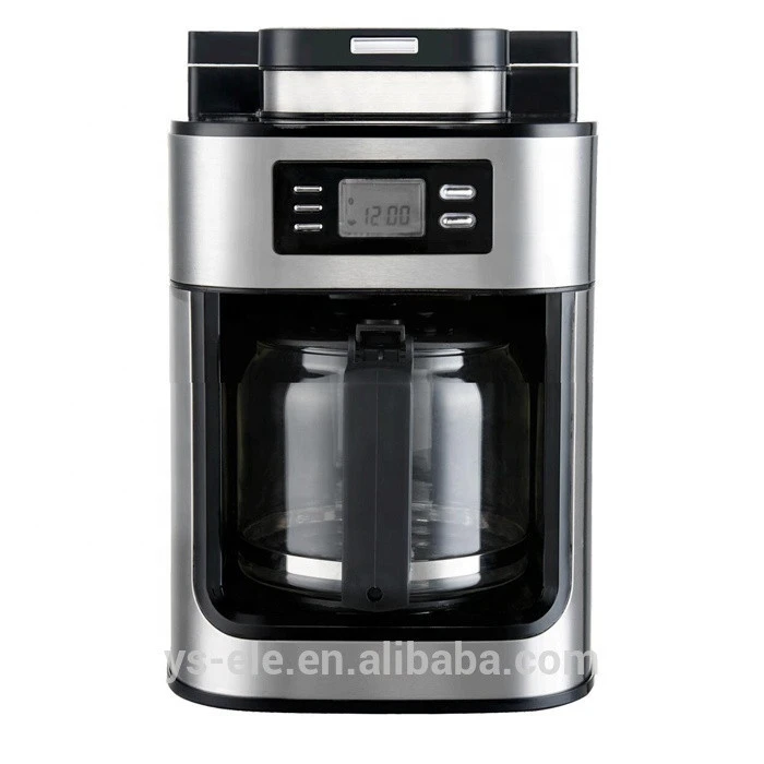 Best selling 10 cup drip coffee maker with grinder  LCD display and micro-computer control