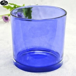 Big gloss blue transparent colored glass candle holder for 3 wick candle