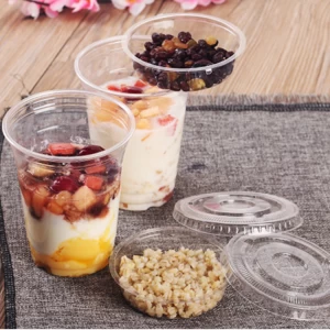 Biodegradable Disposable Transparent PET Plastic Yogurt Cup with lid