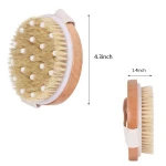 Boar Bristle Cellulite Massager Brush Round Natural Wooden Exfoliating Dry Bath Shower Body Scrub Brushes with Massage Nodules