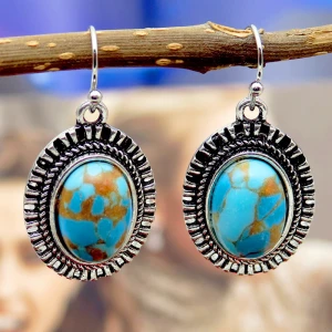 Bohemian Creative Vintage Western Turquoise Stone Earrings