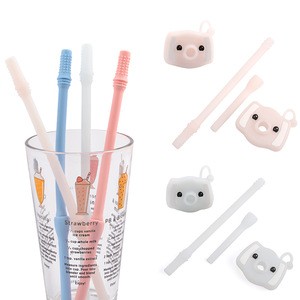BPA Free Eco-friendly Teething Foldable Baby Silicone Drinking Straw