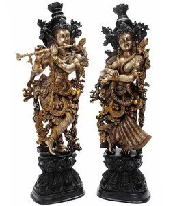 Bronze Sculpture of Indian God Radha Krishna Religious Statue for worship decor and gift. handmade craft