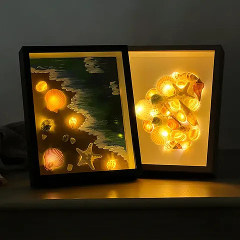 C2024 Creative Design Picture Display Black Solid Wood Deep Shadow Box LED Photo Frame for home decor
