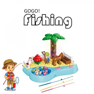 Children education fishing toys building blocks plastic magnetic fishing plate with music