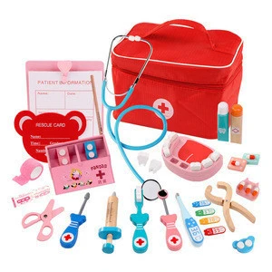 Children Funny Playing Cloth Bag Simulation Medicine Kit Wooden Educational Doctor Toy