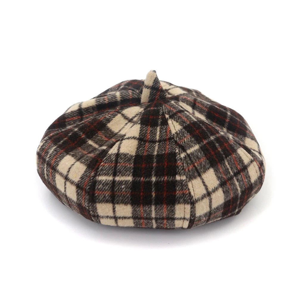 Classic Festival Grid England Red checked Lady Romantic Bowler Wool Berets