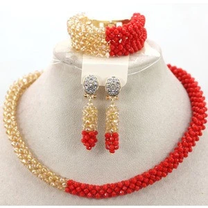 Classic Handmade Imitation Pearl Layer Chain Jewelry Set Women Bridal Beads Necklace Earrings Costume