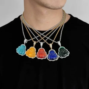 Classic Hip Hop Buddah Necklace Charms Pendant Micro Pave Cubic Zircon Cymophane Various Colors Iced Buddha Jewelry