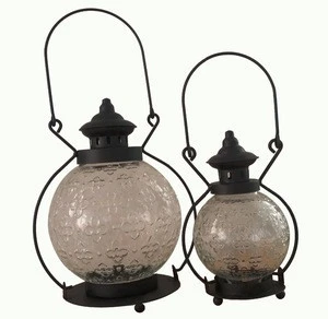 clear figured glass &metal hanging candle lantern