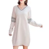 clothing manufacturers wholesale custom nursing Maternity Sweater Dress V-Neck Long Sleeve Striped Knit Dress for pregnant women